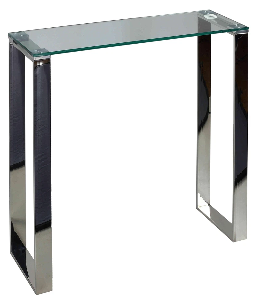 Forli Small Entry Way Console Table Contemporary Glass and Stainless Steel Fi... - Image 2 of 4