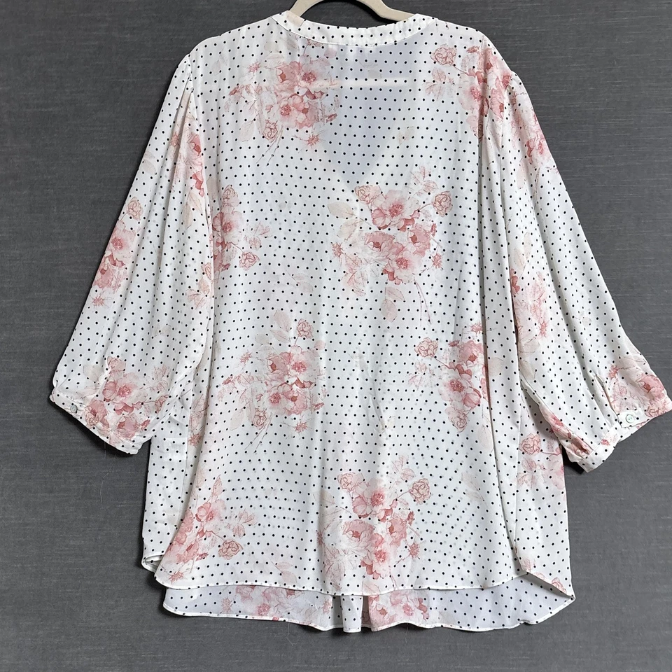 Top Rosa Oliva 3X Blanco Rosa Floral Lunares Popover Túnica Fluida Romántico Trabajo Foto 4 de 4