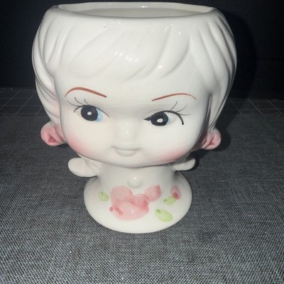 Vintage 1960 s Retro Girl Planter Ceramic White Pink Made In Japan