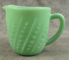 VINTAGE JADEITE GREEN GLASS HOBNAIL BEAD & BAR MILK PITCHER  4.5" 20 ounce