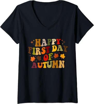 Happy First Day Of Autumn Cute Fall Autumn Ladies' V-Neck Tshirt