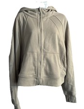 Cropped Beige Zip Front Fashion Hoodie- L
