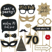 Fully Assembled 70th Photo Booth Props - Set of 30 - Black  Gold Selfie Sign...