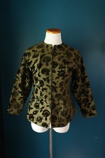 Vintage Velvet Burnout Zip Jacket Blazer Floral Whimsigoth Olive Green