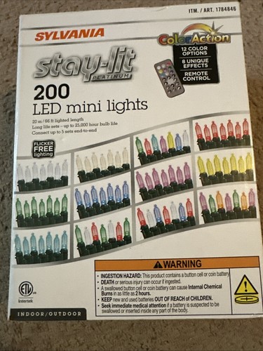 Sylvania Stay Lit Platinum 200 LED Mini Lights 12 Color Options 8 Effects Remote - Bild 1 von 1