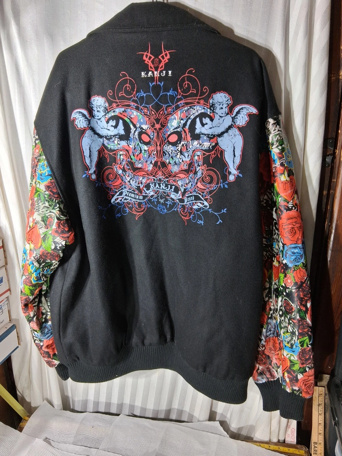 Kanji Jeans Men's Jacket Size 4XL Black Embroidered Wool Leather Vintage Unused - product detail image 7