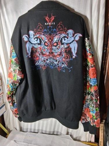 Kanji Jeans Men's Jacket Size 4XL Black Embroidered Wool Leather Vintage Unused  image 7