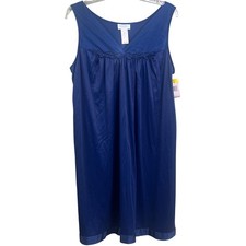 Vanity Fair Blue Sleeveless V Neck Smocked Nightgown Chemise NWT Medium VTG