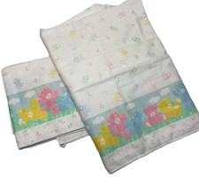 Riegel Receiving Blanket Pastel Teddy Bears Cotton 30x40  Flannel Lot Of 2 VTG