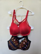 Cacique Womens Bra Lot Bras Sz 44C 44 C Red Lace Black Underwire Padded Plunge