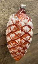 Vintage Mercury Glass Pinecone Christmas Ornament Orange Germany 3  Holiday