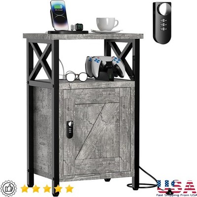 Secure Nightstand W/ Lock USB Charging Station Organizer Bedroom Living Room