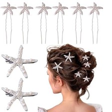 8PCS Sliver Rhinestone Starfish Hair Clip, Hair Clips Hair Accessories,