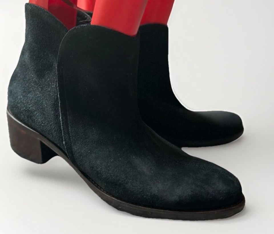 Mujer Salpy Hecho a Mano Negro Gamuza Botines Tacón Talla 10 Foto 2 de 4