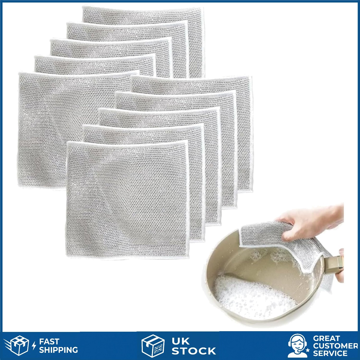 Versatile Silver Mesh Wire Dishwashing Rags Reusable Dishcloths 10 Pack