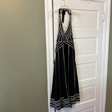 ELIZA J Black Sleeveless Halter Dress Gown Sz 4 embroidered Bling Pretty (LS)