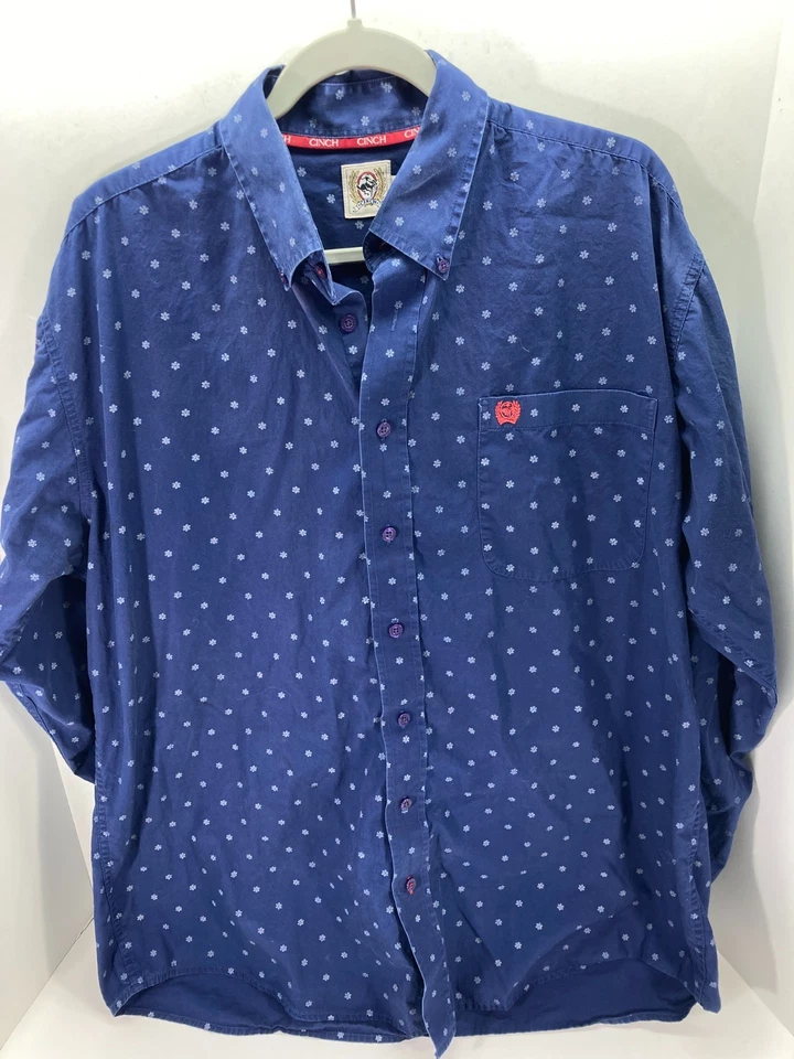 Cinch рубашка на пуговицах мужской размер большой синий Western ковбой карман с длинным рукавом - Изображение 3 из 4