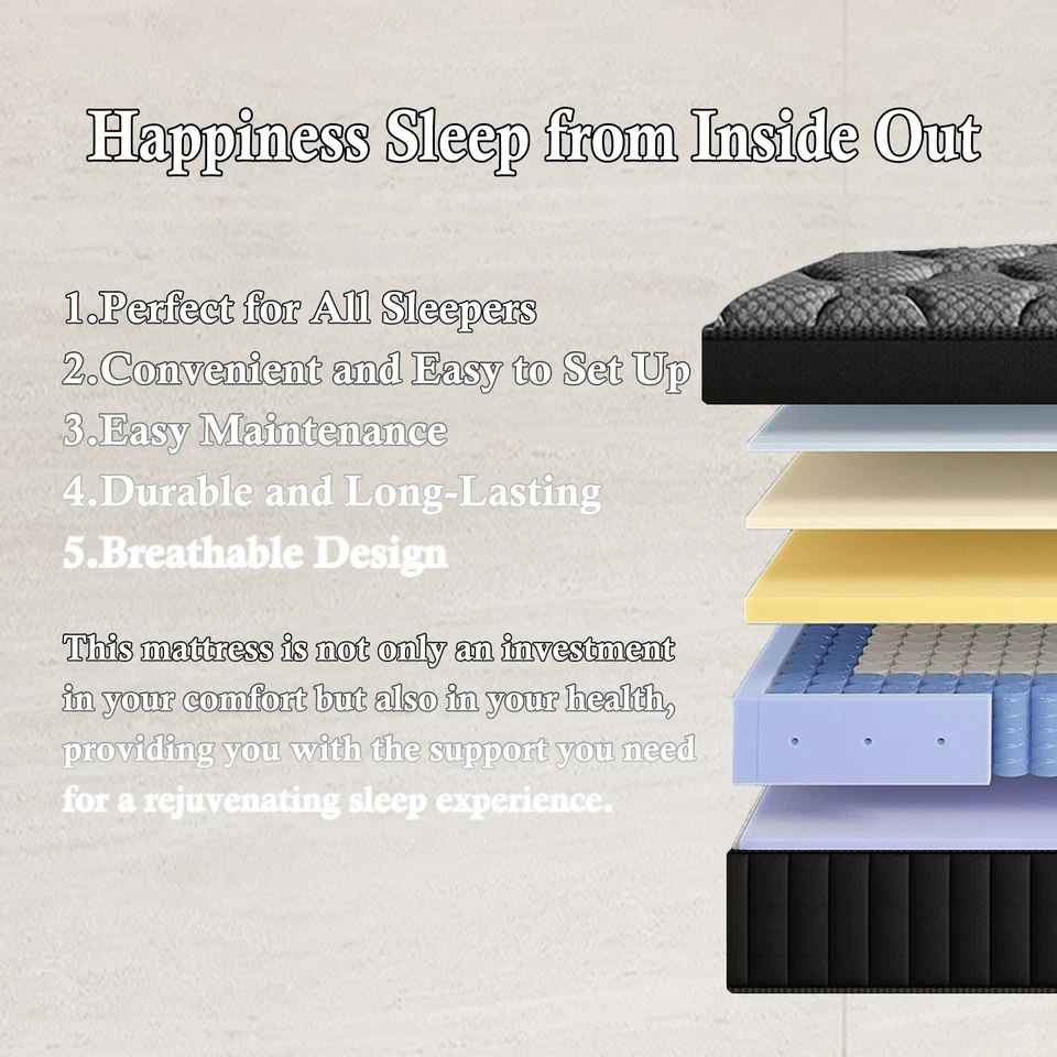 Colchón Doble 8"10"12"14 Doble Queen King Size en una Caja Muelle Híbrido Foto 4 de 4