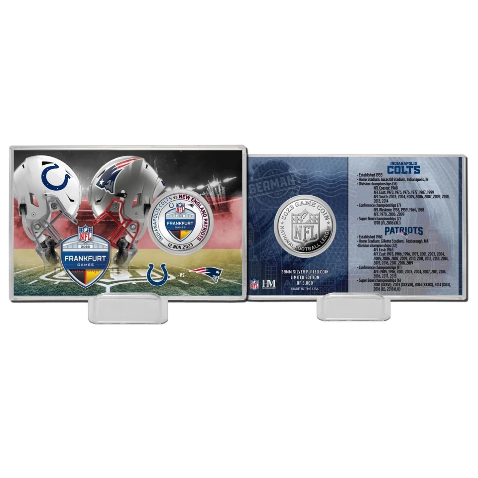 HIGHLAND MINT NFL Frankfurt Game Silver Coin Card Patriots vs. Colts