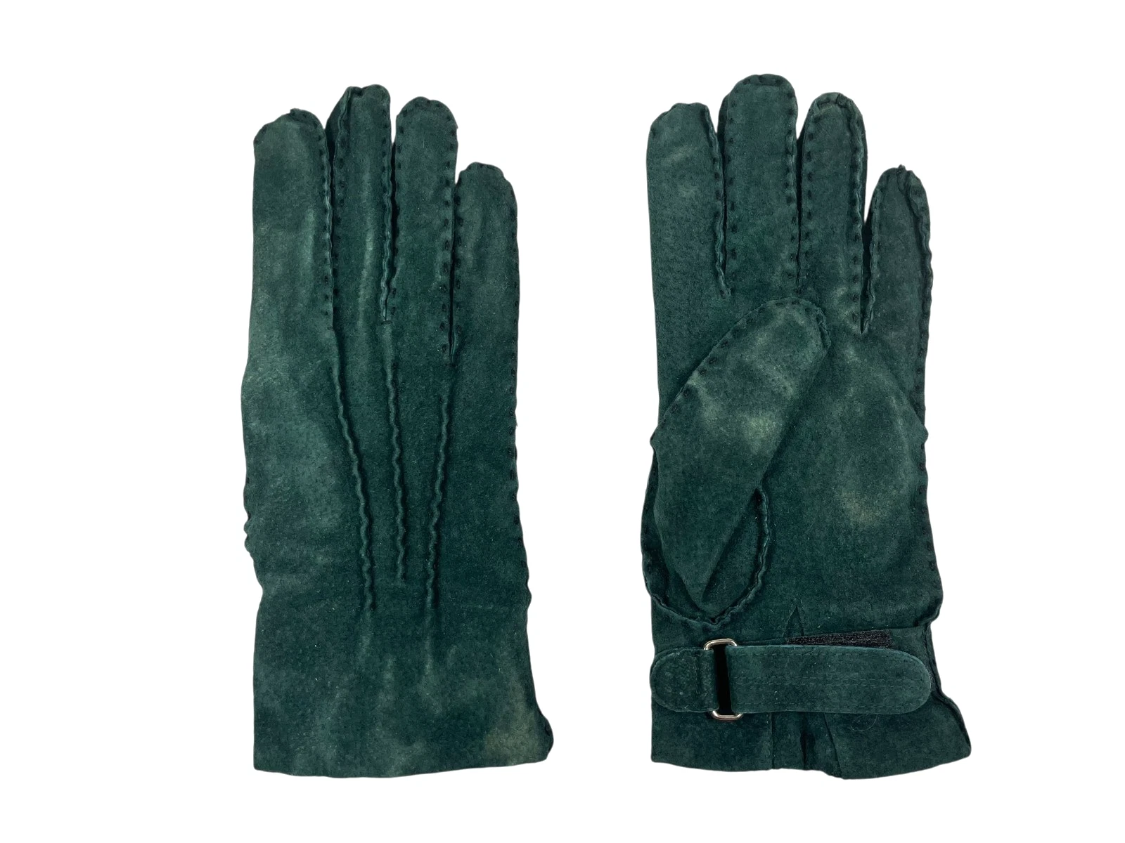 Vtg 90s ISOTONER Green Warm GENUINE LEATHER GLOVES Winter Hike Lady Women's M