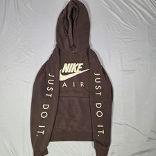 Nike Air Men's Brown Fleece Pullover Hoodie, Graphic Logo Hooded Pockets Size S