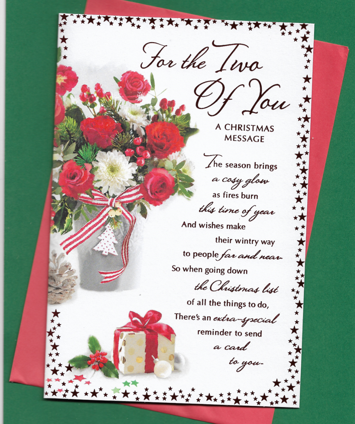 For The Two Of You Christmas Wishes Card 9""x6"" Both Couple Verse Message Words