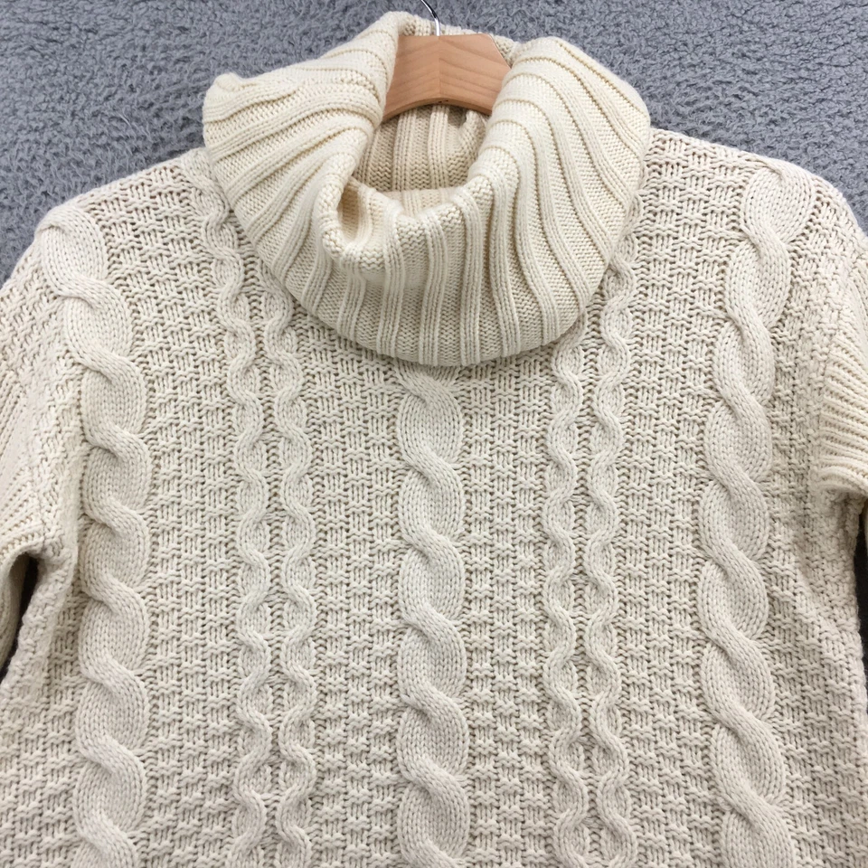 Bass Cowl Neck Sweater Womens Medium Off White Cable Knit Long Sleeve Pullover - Image 3 of 4