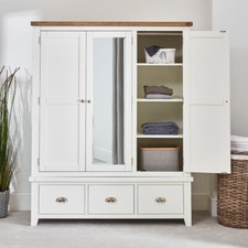 Mirrored Wardrobe with 3 Drawers Cheshire White Painted Triple 3 Door Furniture
