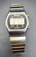 Vintage 1980s Letron Unisex Digital Quartz Watch 32 mm Expansion Bracelet Works
