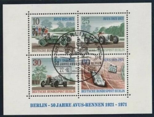 Germany 1971 Berlin West AVUS race track souvenir sheet used first day cancel