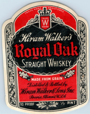 1920s-30s Hiram Walker's Royal Oak Straight Whiskey Label set of 2 WL2 3