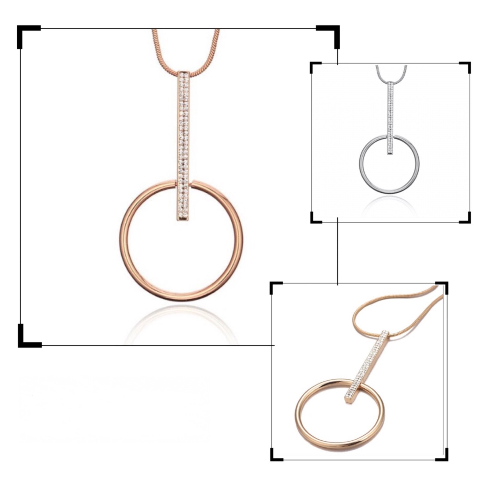 Lange Halskette Damen Geschenk Edle Schlangenkette Runder Anhänger Kristalle