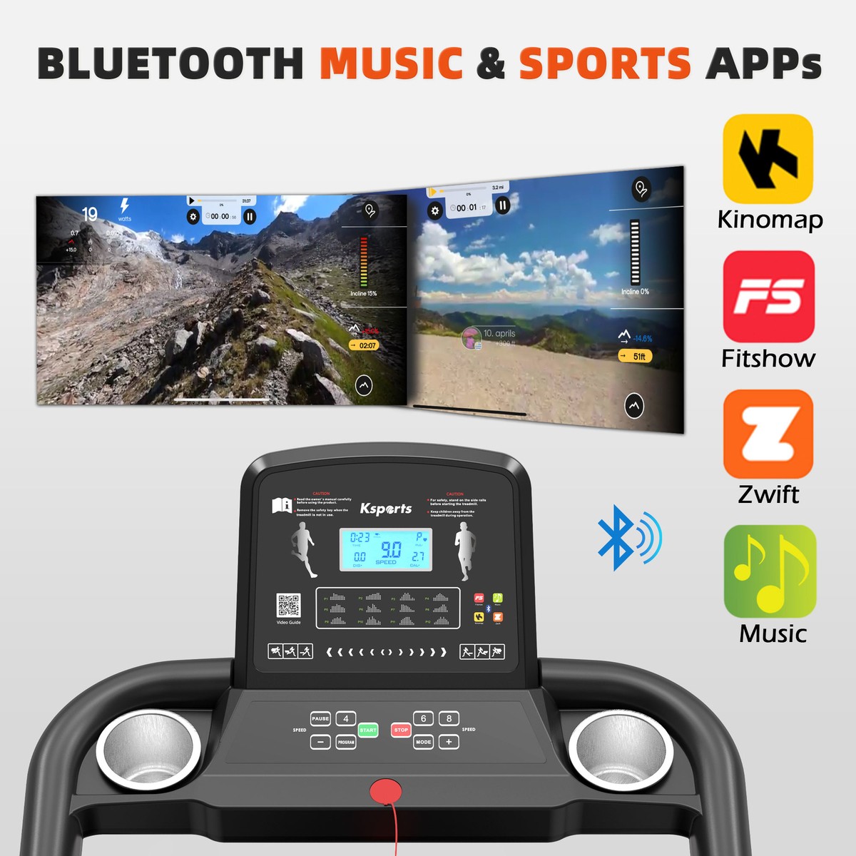 Ksports 16 Inch Wide Foldable Home Treadmill w/ Bluetooth & Fitness Tracking App View 6