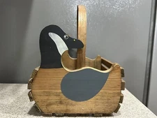 Vintage Sawmill Critters Hand Crafted Wood Wooden Basket Canadian Goose in EUC