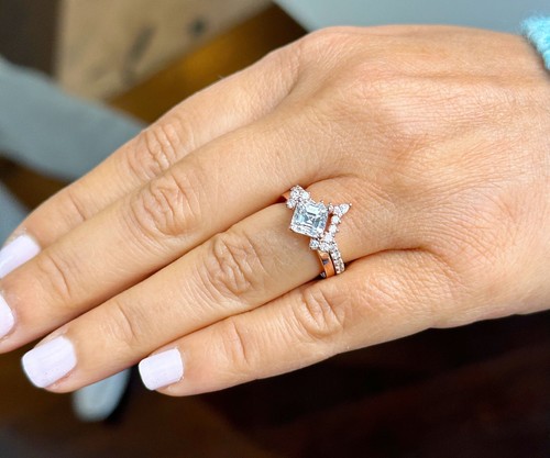 14K Rose Gold Asscher Round Pear Cut Natural Diamond Engagement Ring 2.20ctw - Picture 4 of 9