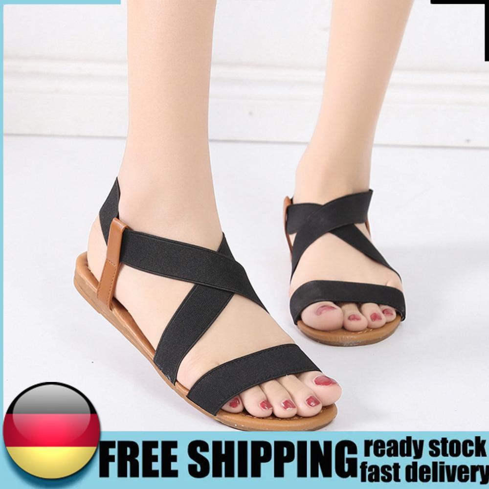 APL Sandali bassi elasticizzati da donna sandali con cinturino incrociato per viaggi all'aperto (nero 40)