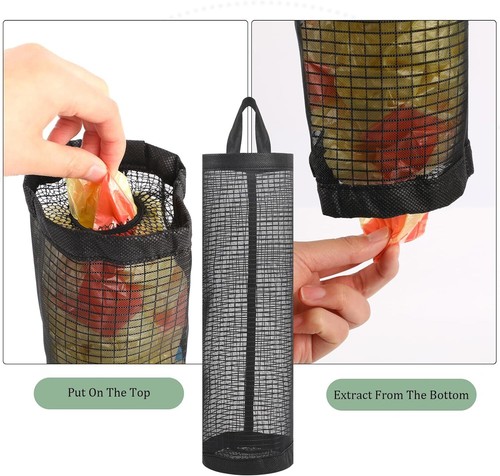 2Pcs Grocery Plastic Garbage Bag Holder Dispenser Hanging Mesh Trash Organizer - Picture 4 of 18