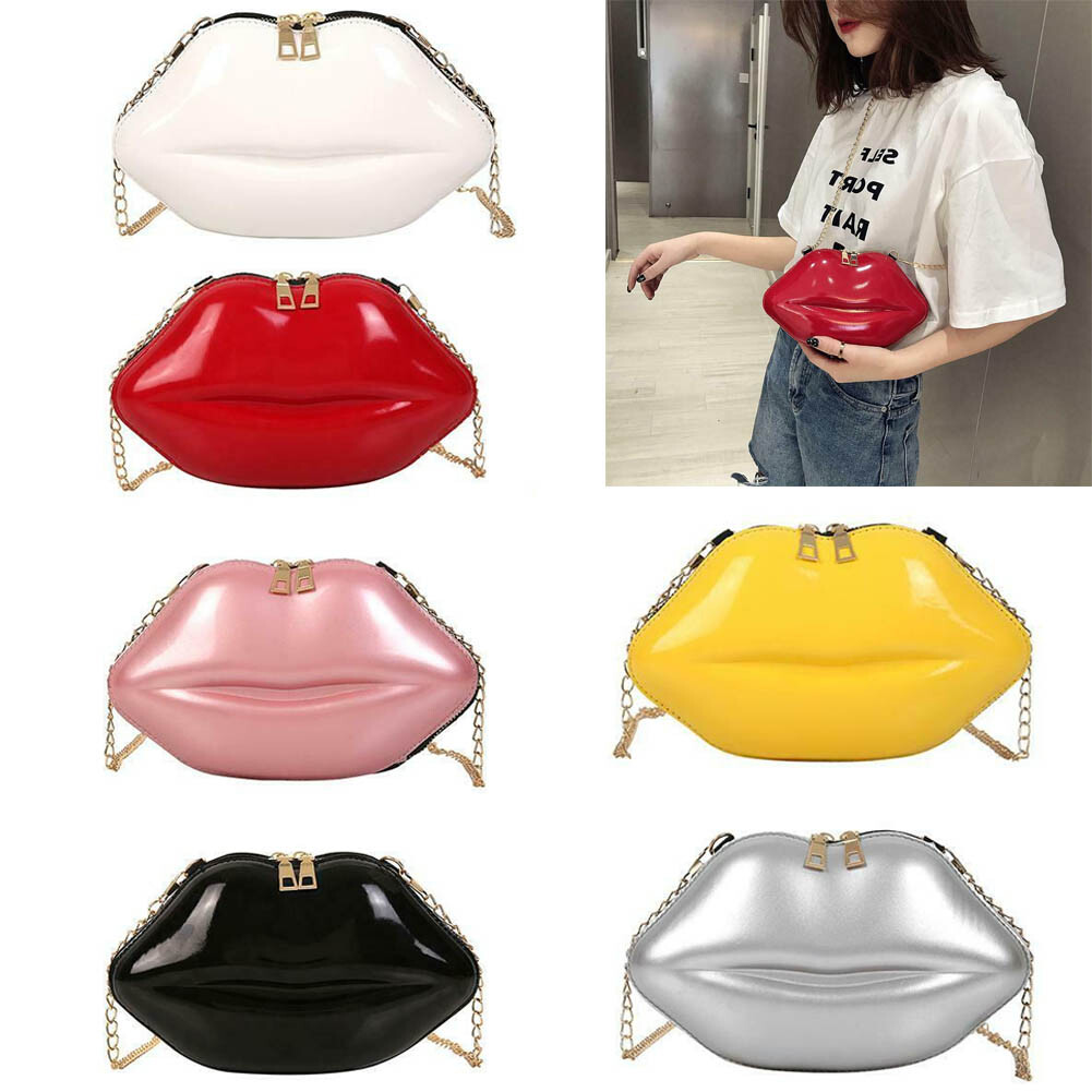 Fashion Lips Women PVC Handbag Chain Messenger Bag Shoulder Evening Party Clutch