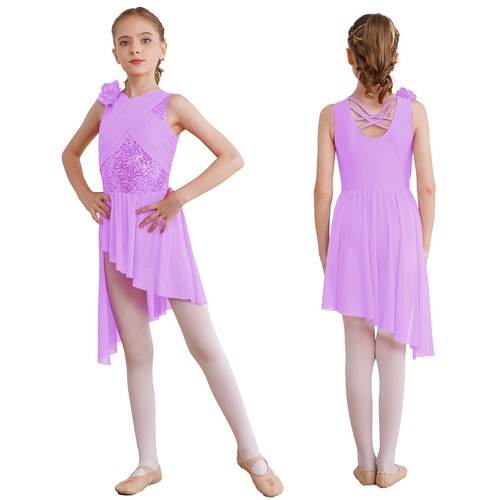 Freebily Kids Girls Skating Costume Sheer Overlay Sleeveless Asymmetrical AU - Picture 46 of 146