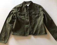 Vintage Womens Small Green Jacket Sz 8 Cropped Cotton Front Pockets Army Snaps