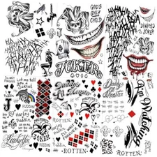 6 Sheets Joker Temporary Tattoos For Men Women Girls Adults C(6 Large Sheets)