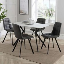 Luxor Dining Set White Table Grey Chairs Black Metal Legs Kitchen Home Furniture