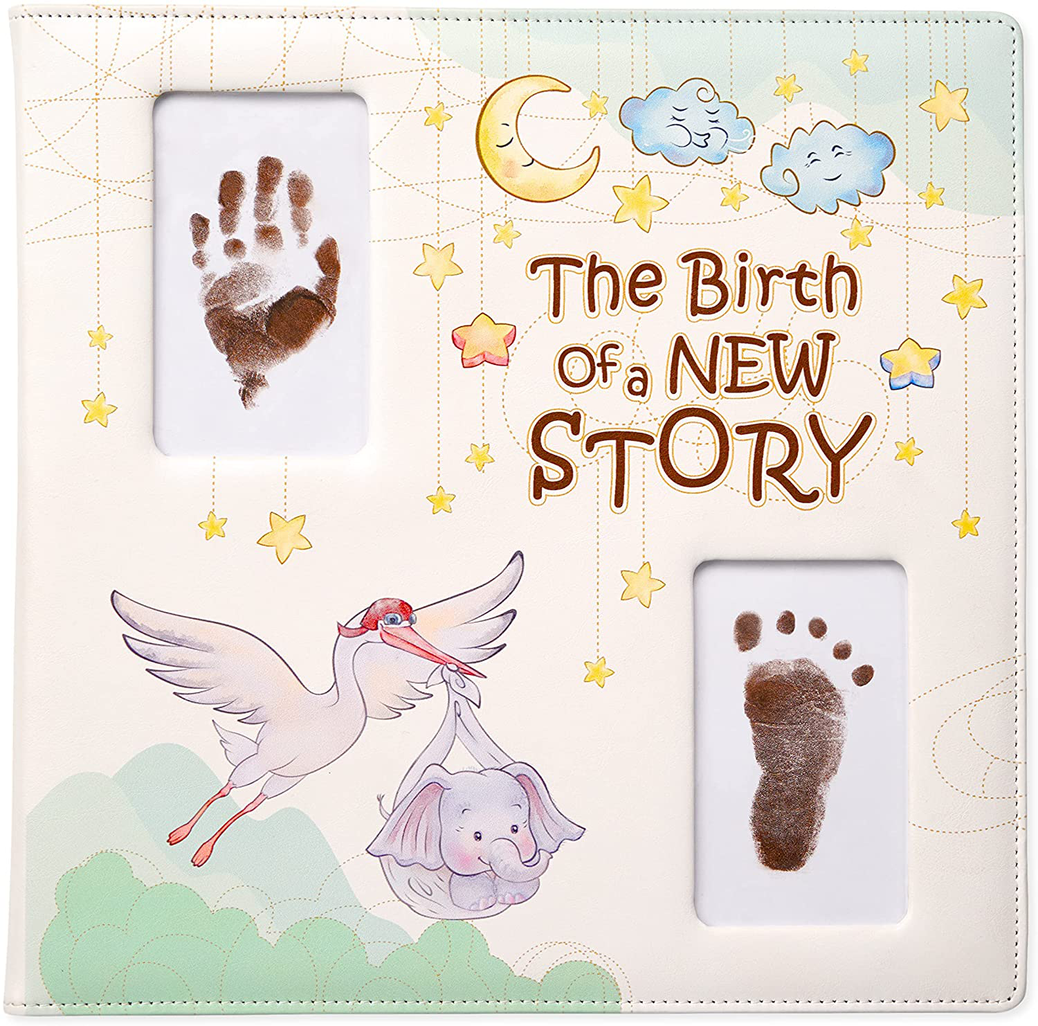 Leather-Bound Baby Memory Book - Baby Scrapbook Album with Baby Footprint  Ink Pa | eBay