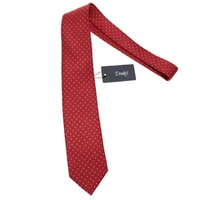 Drake's NWT Neck Tie in Red with Blue & White Mini Circles 100% Silk