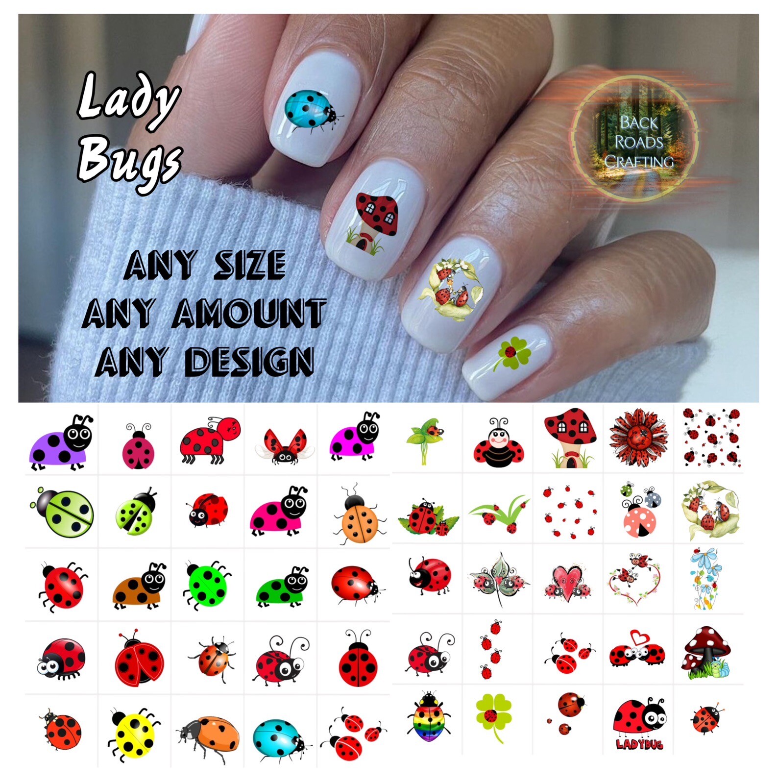 Lady Bugs Waterslide Nail Art Decals Set Of 50 Instructions & Bonus Included