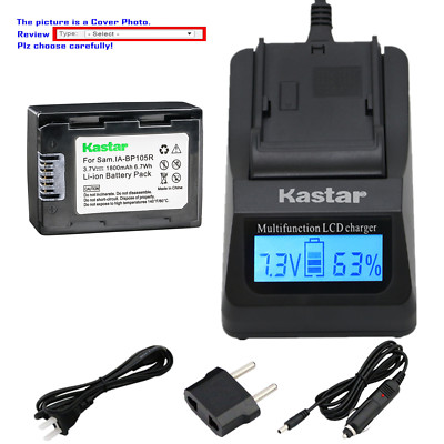 Kastar Battery LCD Fast Charger for Samsung IA-BP105R HMX-H303RN HMX-H303UN