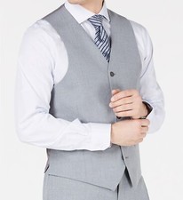 Andrew Marc New York 38S Men's Gray Modern Fit Solid Suit Waistcoat Vest