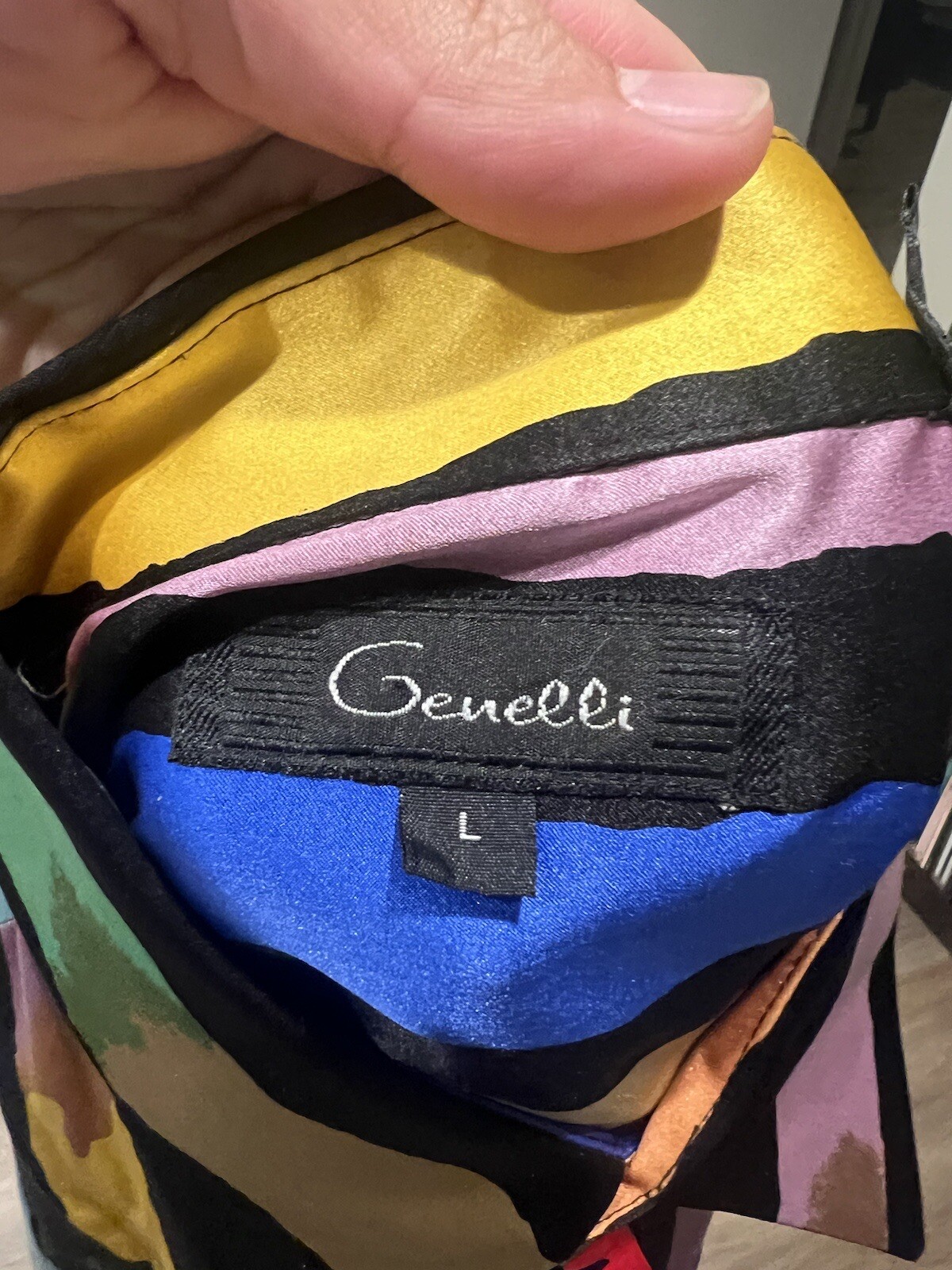 Vintage Genelli Silk Shirt Mens Large Multicolor Striped Long Sleeve