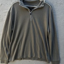 Mens Medium Beige Sweater 1/4 Zip Golf Quarter Zip Waffle Knit Pullover Shirt 90