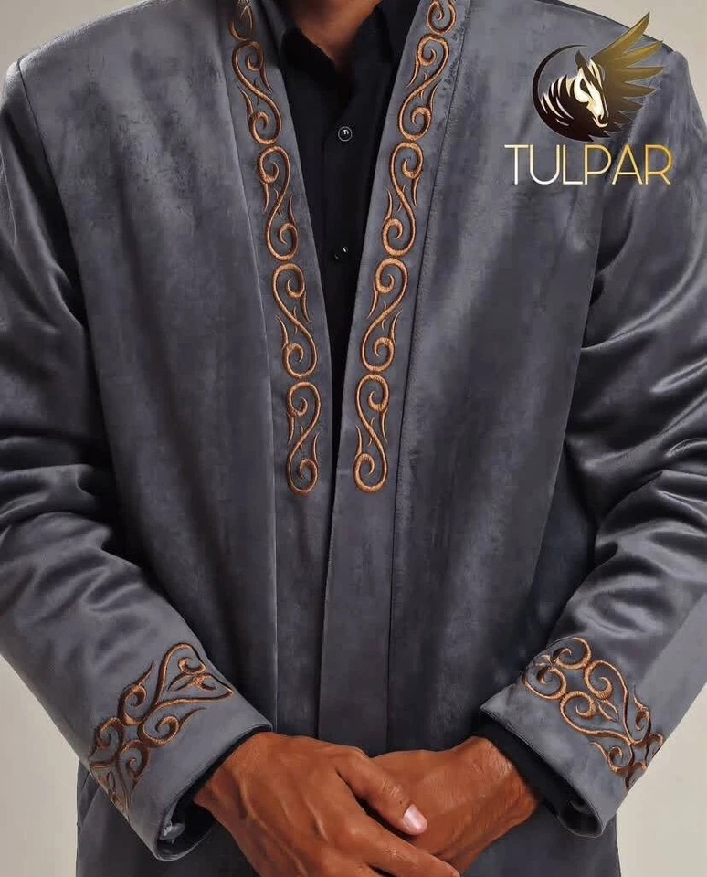 Bata Chapan Kazajo Mongol Étnico Ropa de Lujo Chaqueta Talla Estándar Foto 2 de 3